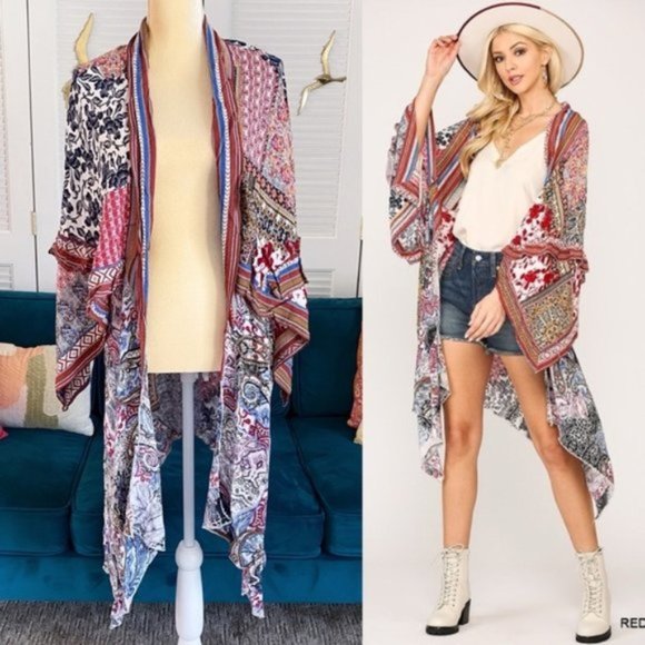 Gigio Kimonos & Yukatas Gigio Sol Scarf Print Kimono Asymmetrical